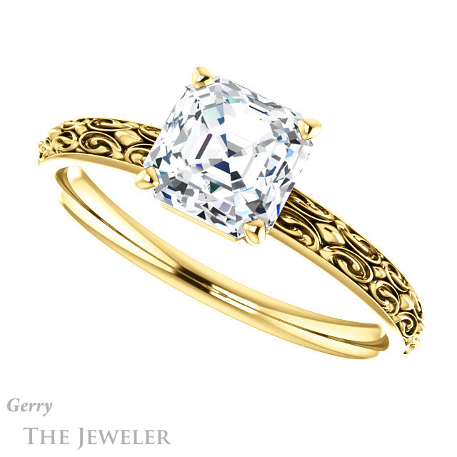 14k Yellow Gold Asscher Cut Forever One Engagement Ring Setting #GTJ1180-asscher-fo-y 5 14k Yellow Gold Asscher Cut Forever One Engagement Ring Setting #GTJ1180-asscher-fo-y