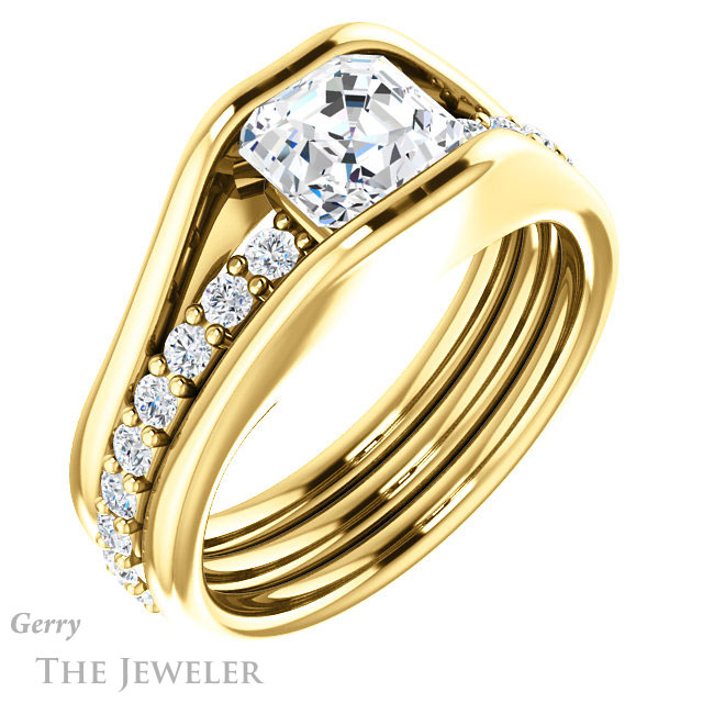 Asscher Cut Forever One Engagement Ring Setting #GTJ1181-asscher-fo-y | Gerry The Jeweler 14k Yellow Gold Asscher Cut Forever One Engagement Ring Setting #GTJ1181-asscher-fo-y