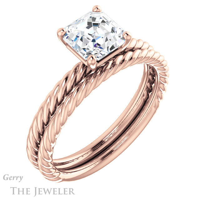 14k Rose Gold Asscher Cut Forever One Engagement Ring Setting #GTJ1182-asscher-fo-r