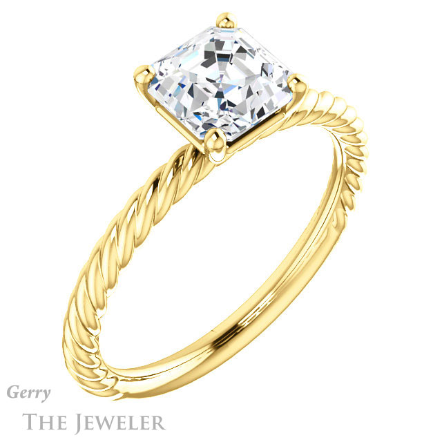 14k Yellow Gold Asscher Cut Forever One Engagement Ring Setting #GTJ1182-asscher-fo-y