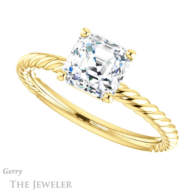 14k Yellow Gold Asscher Cut Forever One Engagement Ring Setting #GTJ1182-asscher-fo-y
