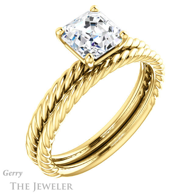 14k Yellow Gold Asscher Cut Forever One Engagement Ring Setting #GTJ1182-asscher-fo-y