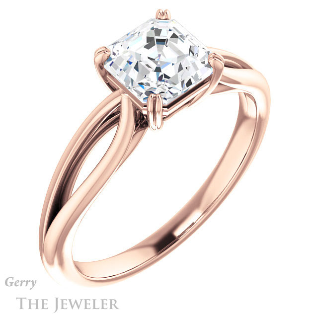 14k Rose Gold Asscher Cut Forever One Engagement Ring Setting #GTJ1183-asscher-fo-r