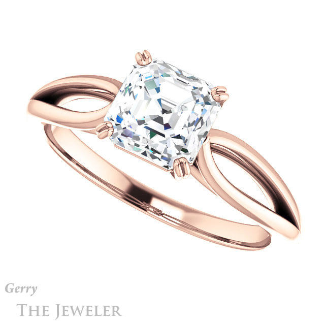 14k Rose Gold Asscher Cut Forever One Engagement Ring Setting #GTJ1183-asscher-fo-r