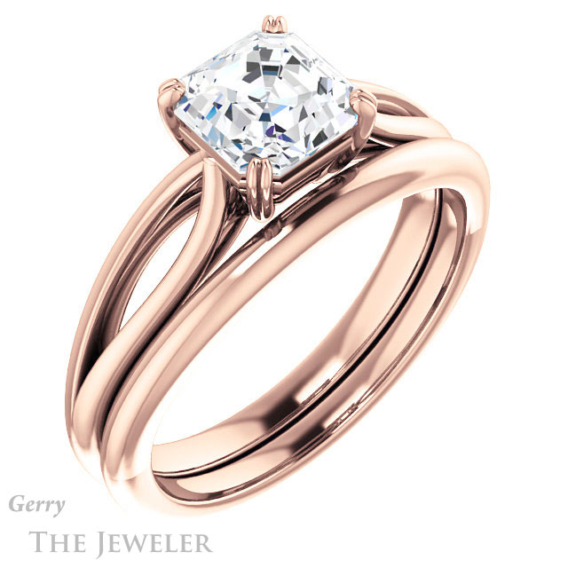 14k Rose Gold Asscher Cut Forever One Engagement Ring Setting #GTJ1183-asscher-fo-r