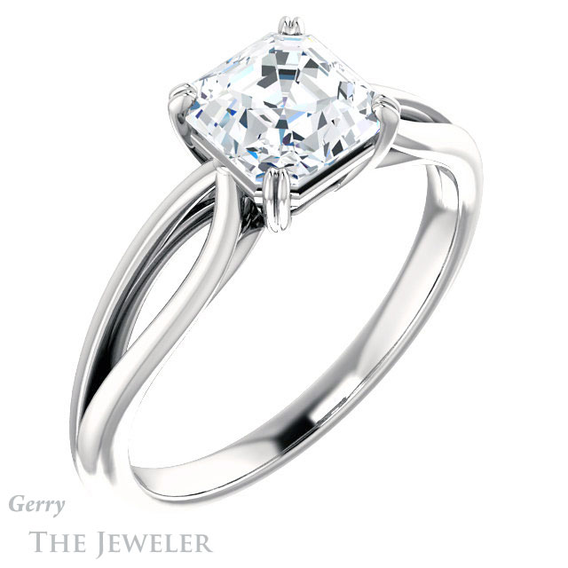 14k White Gold Asscher Cut Forever One Engagement Ring Setting #GTJ1183-asscher-fo-w
