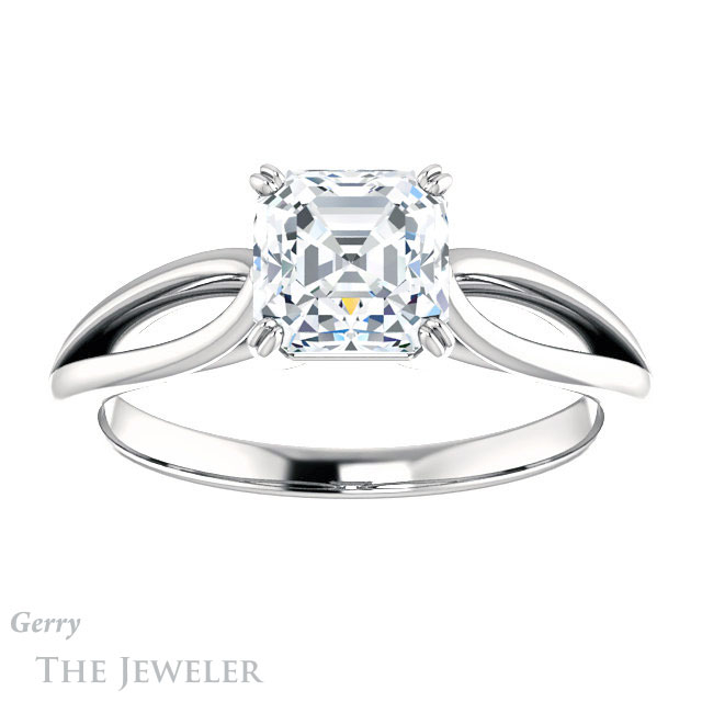 14k White Gold Asscher Cut Forever One Engagement Ring Setting #GTJ1183-asscher-fo-w