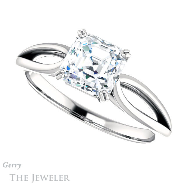 14k White Gold Asscher Cut Forever One Engagement Ring Setting #GTJ1183-asscher-fo-w