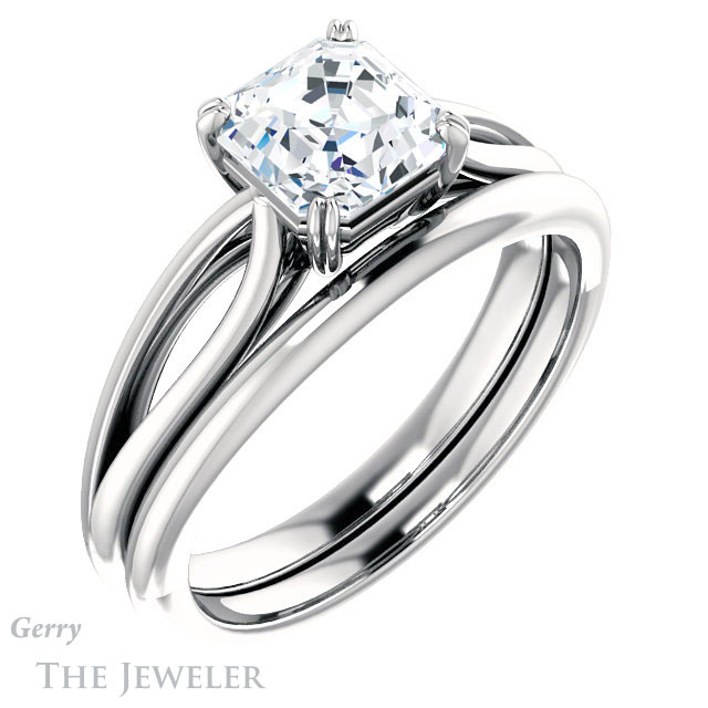 14k White Gold Asscher Cut Forever One Engagement Ring Setting #GTJ1183-asscher-fo-w