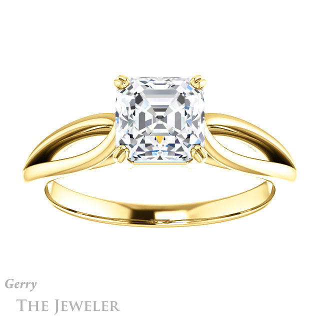 14k Yellow Gold Asscher Cut Forever One Engagement Ring Setting #GTJ1183-asscher-fo-y