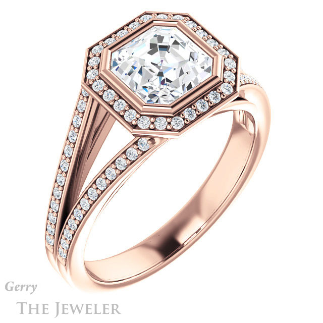 14k Rose Gold Asscher Cut Forever One Engagement Ring Setting #GTJ1184-asscher-fo-r
