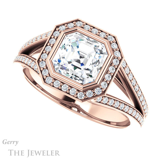 14k Rose Gold Asscher Cut Forever One Engagement Ring Setting #GTJ1184-asscher-fo-r