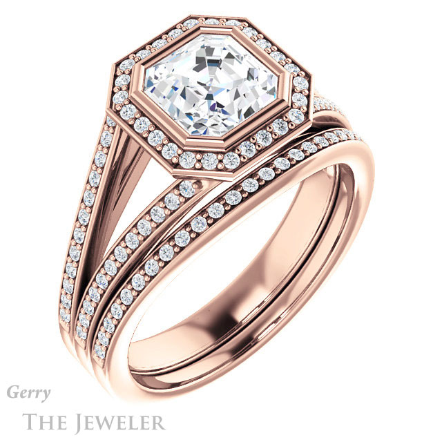 14k Rose Gold Asscher Cut Forever One Engagement Ring Setting #GTJ1184-asscher-fo-r