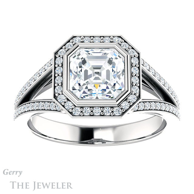 14k White Gold Asscher Cut Forever One Engagement Ring Setting #GTJ1184-asscher-fo-w