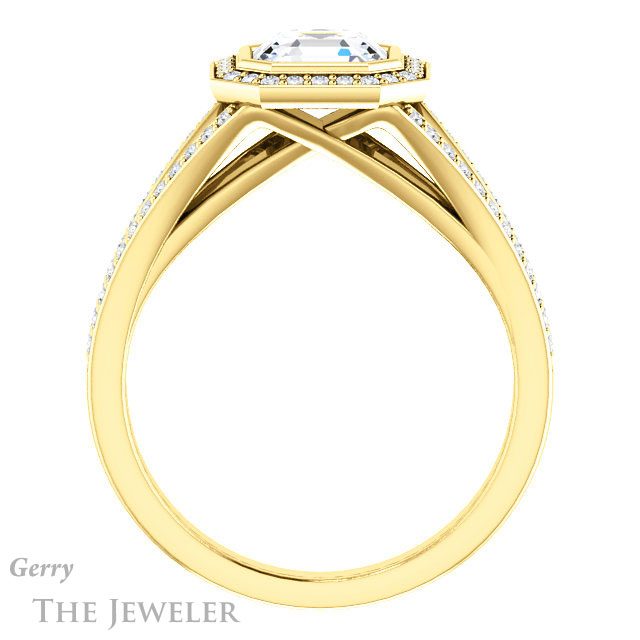 14k Yellow Gold Asscher Cut Forever One Engagement Ring Setting #GTJ1184-asscher-fo-y
