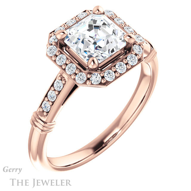 Asscher Cut Forever One Engagement Ring Setting #GTJ1185-asscher-fo-r | Gerry The Jeweler 14k Rose Gold Asscher Cut Forever One Engagement Ring Setting #GTJ1185-asscher-fo-r