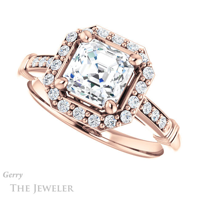 Asscher Cut Forever One Engagement Ring Setting #GTJ1185-asscher-fo-r | Gerry The Jeweler 14k Rose Gold Asscher Cut Forever One Engagement Ring Setting #GTJ1185-asscher-fo-r
