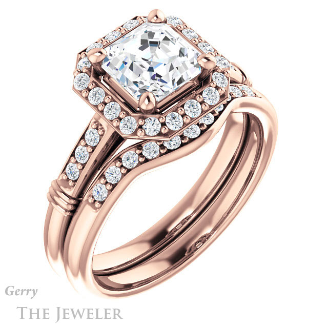Asscher Cut Forever One Engagement Ring Setting #GTJ1185-asscher-fo-r | Gerry The Jeweler 14k Rose Gold Asscher Cut Forever One Engagement Ring Setting #GTJ1185-asscher-fo-r