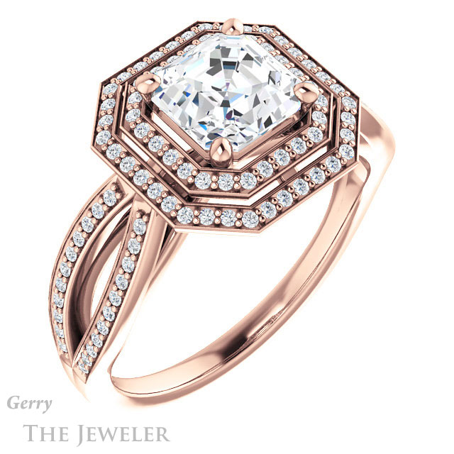 Asscher Cut Forever One Engagement Ring Setting #GTJ1188-asscher-fo-r | Gerry The Jeweler 14k Rose Gold Asscher Cut Forever One Engagement Ring Setting #GTJ1188-asscher-fo-r