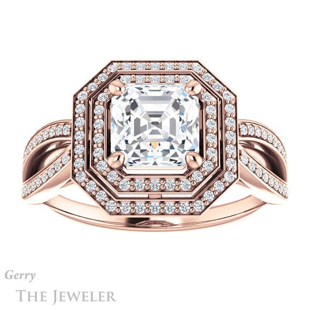 Asscher Cut Forever One Engagement Ring Setting #GTJ1188-asscher-fo-r | Gerry The Jeweler 14k Rose Gold Asscher Cut Forever One Engagement Ring Setting #GTJ1188-asscher-fo-r