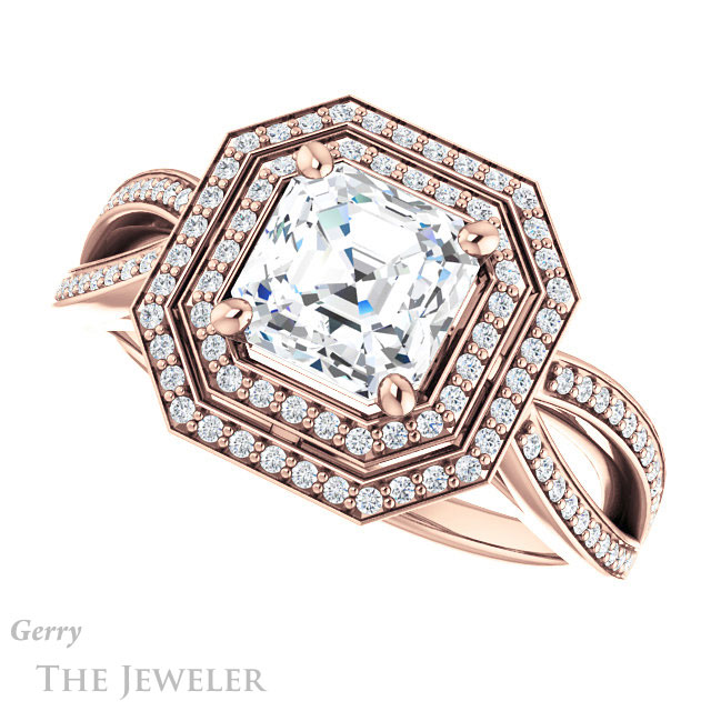 Asscher Cut Forever One Engagement Ring Setting #GTJ1188-asscher-fo-r | Gerry The Jeweler 14k Rose Gold Asscher Cut Forever One Engagement Ring Setting #GTJ1188-asscher-fo-r