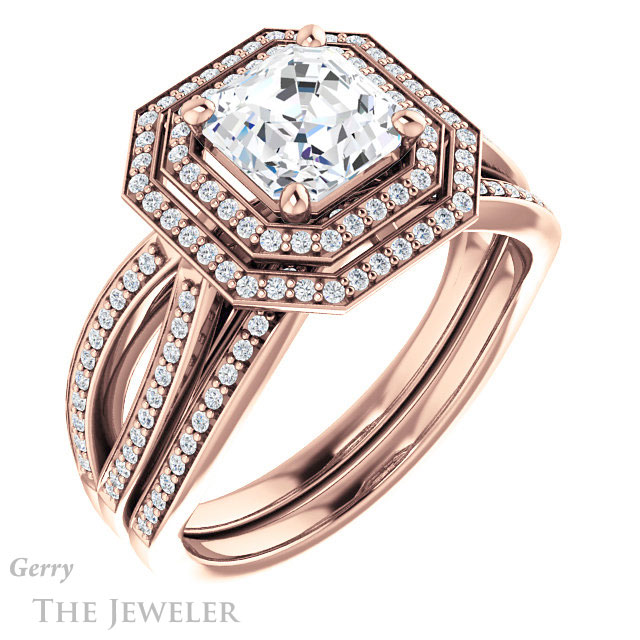 Asscher Cut Forever One Engagement Ring Setting #GTJ1188-asscher-fo-r | Gerry The Jeweler 14k Rose Gold Asscher Cut Forever One Engagement Ring Setting #GTJ1188-asscher-fo-r