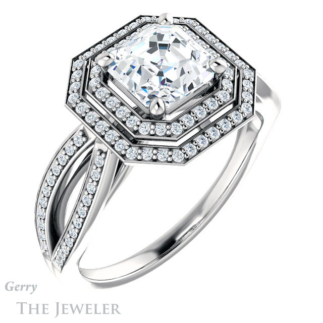 Asscher Cut Forever One Engagement Ring Setting #GTJ1188-asscher-fo-w | Gerry The Jeweler 14k White Gold Asscher Cut Forever One Engagement Ring Setting #GTJ1188-asscher-fo-w
