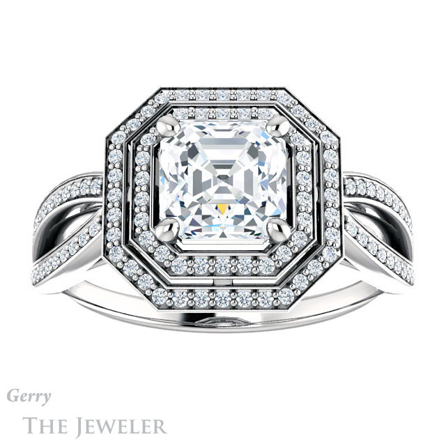 Asscher Cut Forever One Engagement Ring Setting #GTJ1188-asscher-fo-w | Gerry The Jeweler 14k White Gold Asscher Cut Forever One Engagement Ring Setting #GTJ1188-asscher-fo-w