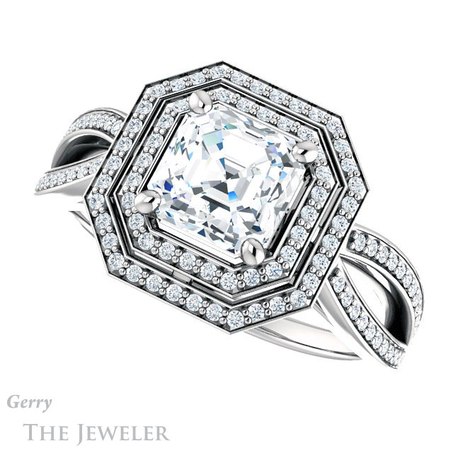 Asscher Cut Forever One Engagement Ring Setting #GTJ1188-asscher-fo-w | Gerry The Jeweler 14k White Gold Asscher Cut Forever One Engagement Ring Setting #GTJ1188-asscher-fo-w