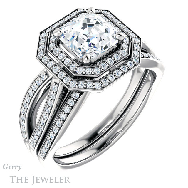 Asscher Cut Forever One Engagement Ring Setting #GTJ1188-asscher-fo-w | Gerry The Jeweler 14k White Gold Asscher Cut Forever One Engagement Ring Setting #GTJ1188-asscher-fo-w