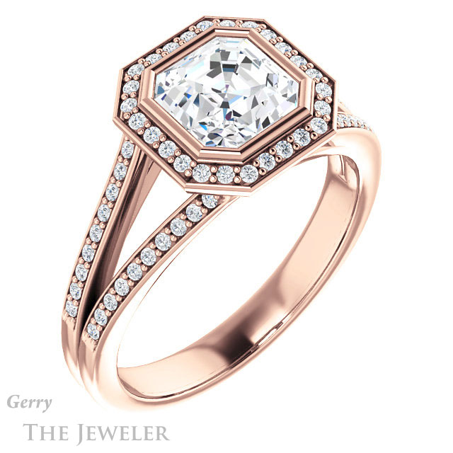14k Rose Gold Asscher Cut Forever One Engagement Ring Setting #GTJ1190-asscher-fo-r