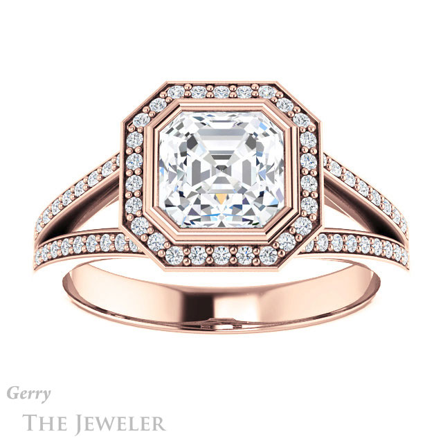 14k Rose Gold Asscher Cut Forever One Engagement Ring Setting #GTJ1190-asscher-fo-r