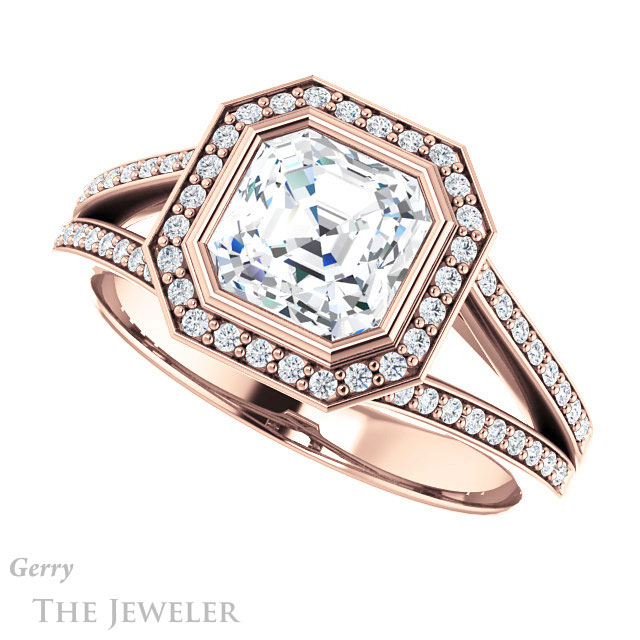 14k Rose Gold Asscher Cut Forever One Engagement Ring Setting #GTJ1190-asscher-fo-r