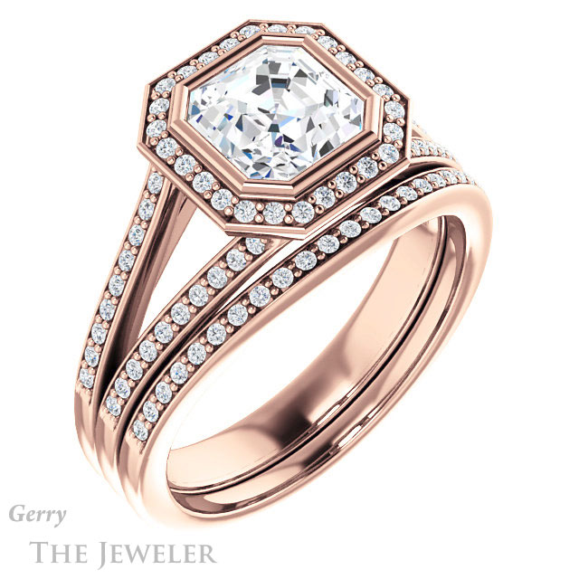 14k Rose Gold Asscher Cut Forever One Engagement Ring Setting #GTJ1190-asscher-fo-r
