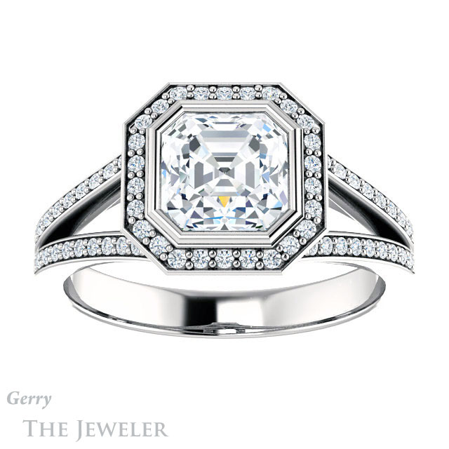 14k White Gold Asscher Cut Forever One Engagement Ring Setting #GTJ1190-asscher-fo-w