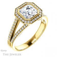 14k Yellow Gold Asscher Cut Forever One Engagement Ring Setting #GTJ1190-asscher-fo-y