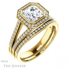 14k Yellow Gold Asscher Cut Forever One Engagement Ring Setting #GTJ1190-asscher-fo-y