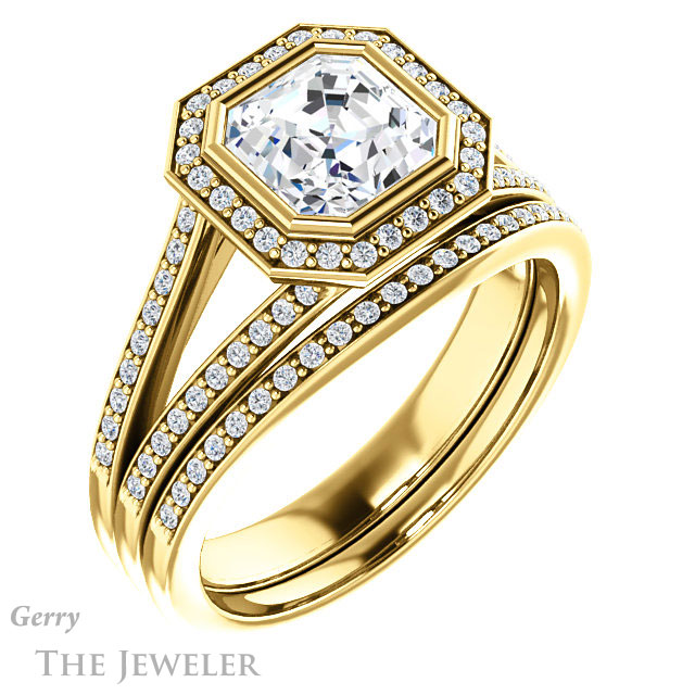 14k Yellow Gold Asscher Cut Forever One Engagement Ring Setting #GTJ1190-asscher-fo-y