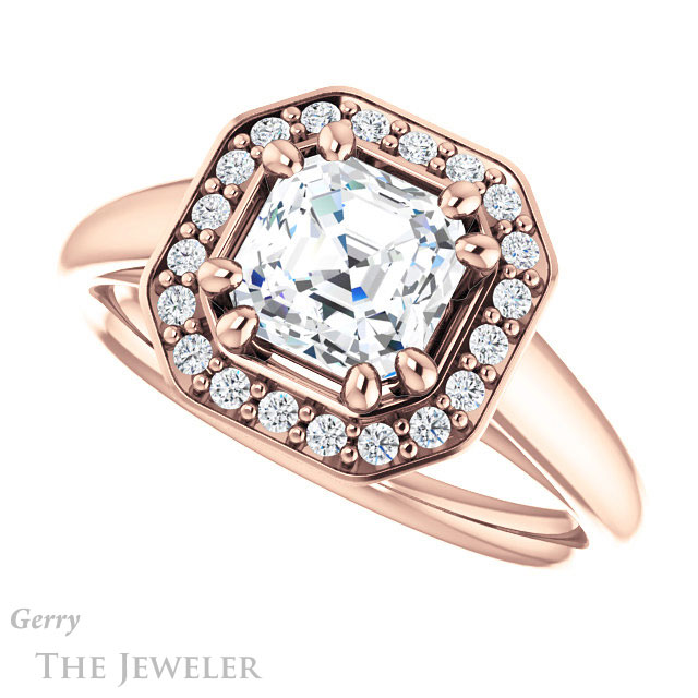 14k Rose Gold Asscher Cut Forever One Engagement Ring Setting #GTJ1191-asscher-fo-r