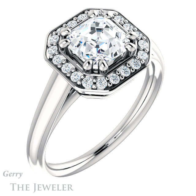 14k White Gold Asscher Cut Forever One Engagement Ring Setting #GTJ1191-asscher-fo-w