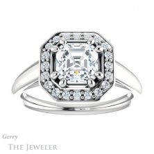 14k White Gold Asscher Cut Forever One Engagement Ring Setting #GTJ1191-asscher-fo-w