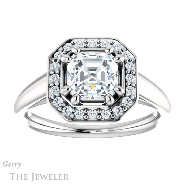 14k White Gold Asscher Cut Forever One Engagement Ring Setting #GTJ1191-asscher-fo-w