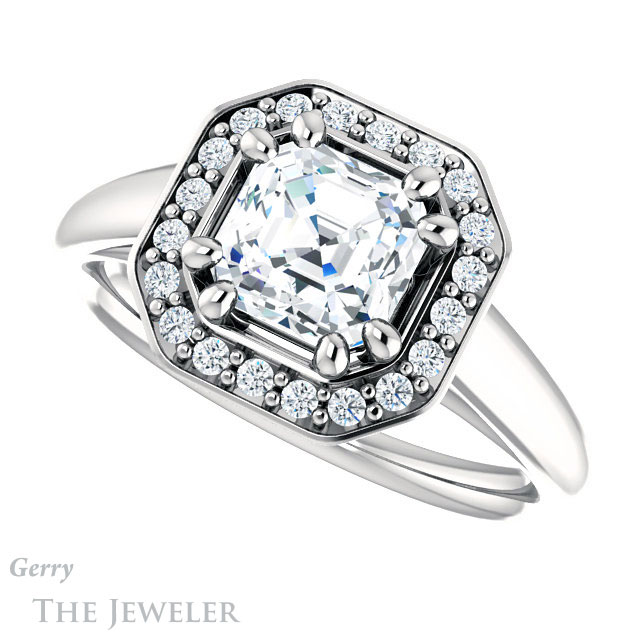 14k White Gold Asscher Cut Forever One Engagement Ring Setting #GTJ1191-asscher-fo-w