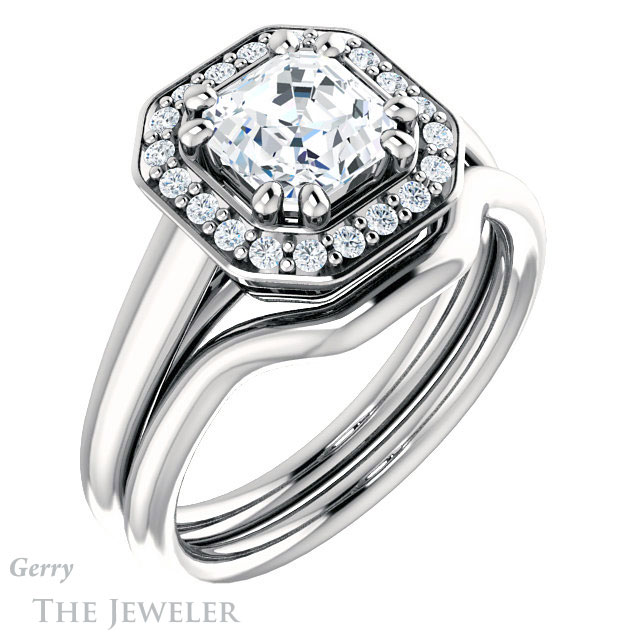 14k White Gold Asscher Cut Forever One Engagement Ring Setting #GTJ1191-asscher-fo-w