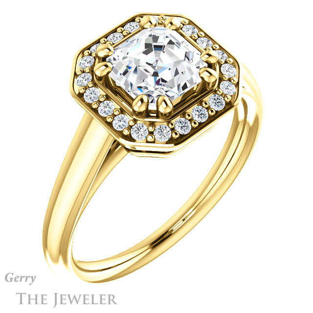 14k Yellow Gold Asscher Cut Forever One Engagement Ring Setting #GTJ1191-asscher-fo-y
