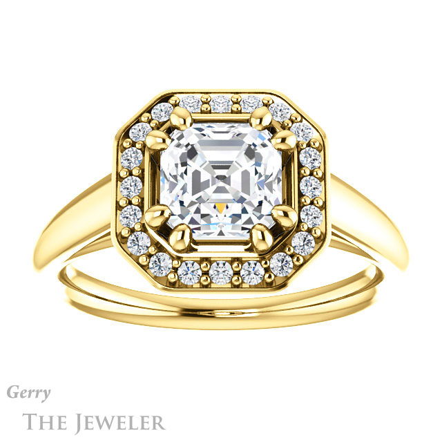 14k Yellow Gold Asscher Cut Forever One Engagement Ring Setting #GTJ1191-asscher-fo-y