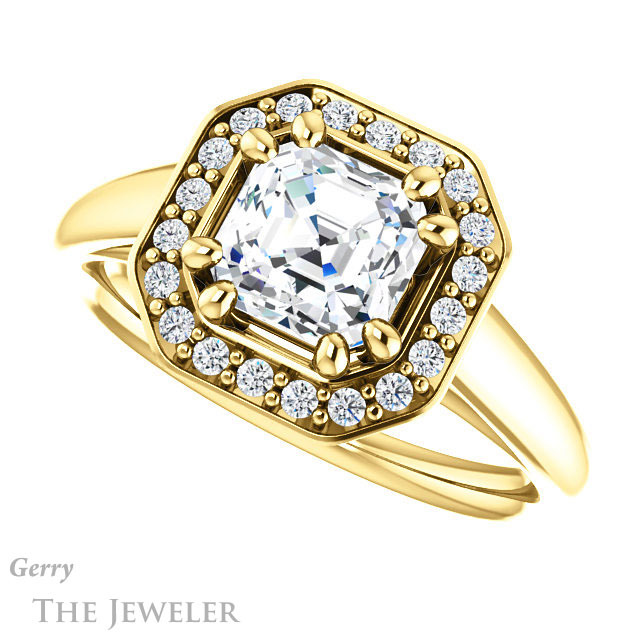 14k Yellow Gold Asscher Cut Forever One Engagement Ring Setting #GTJ1191-asscher-fo-y