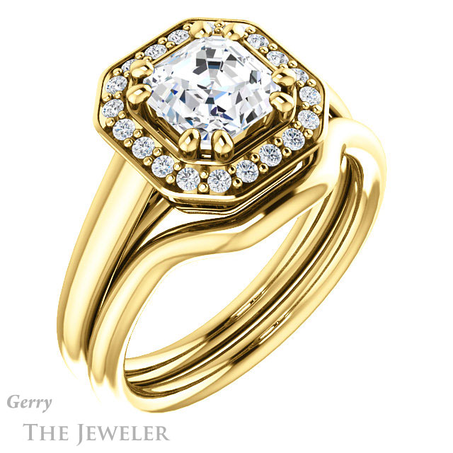 14k Yellow Gold Asscher Cut Forever One Engagement Ring Setting #GTJ1191-asscher-fo-y
