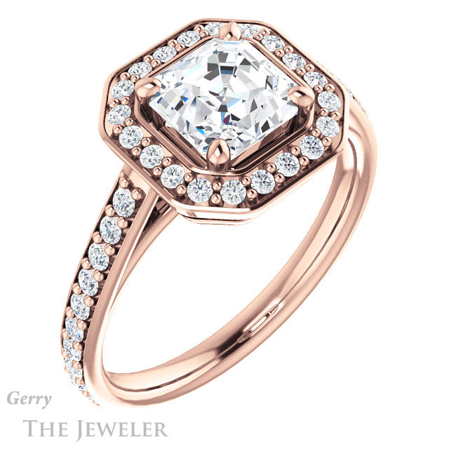 14k Rose Gold Asscher Cut Forever One Engagement Ring Setting #GTJ1192-asscher-fo-r