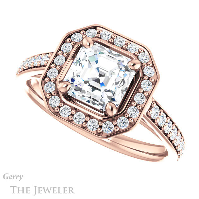 14k Rose Gold Asscher Cut Forever One Engagement Ring Setting #GTJ1192-asscher-fo-r